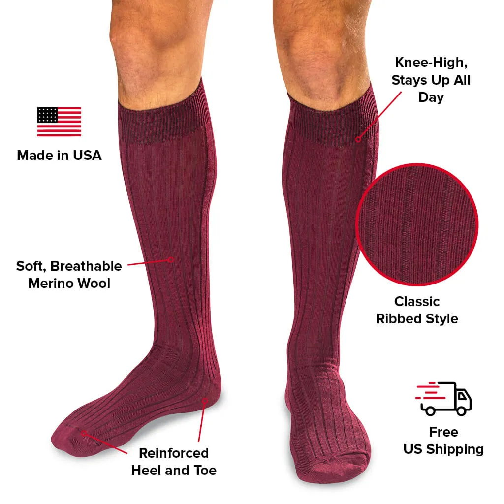 Burgundy Merino Wool Over the Calf Dress Socks sold by Boardroom Socks product image thumbnail 3