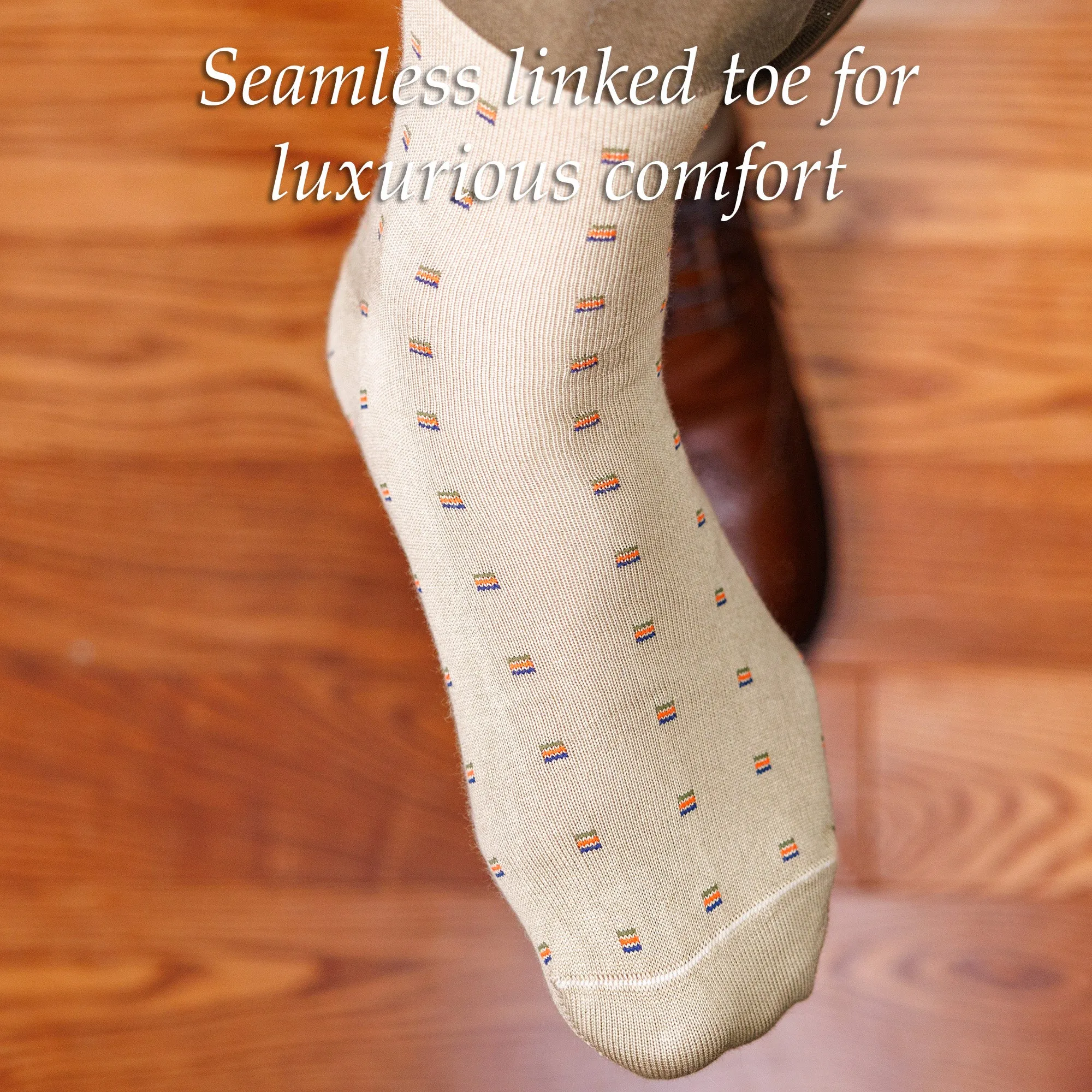 Colorful Square Knots on Khaki Cotton Over the Calf Dress Socks sold by Boardroom Socks product image thumbnail 4