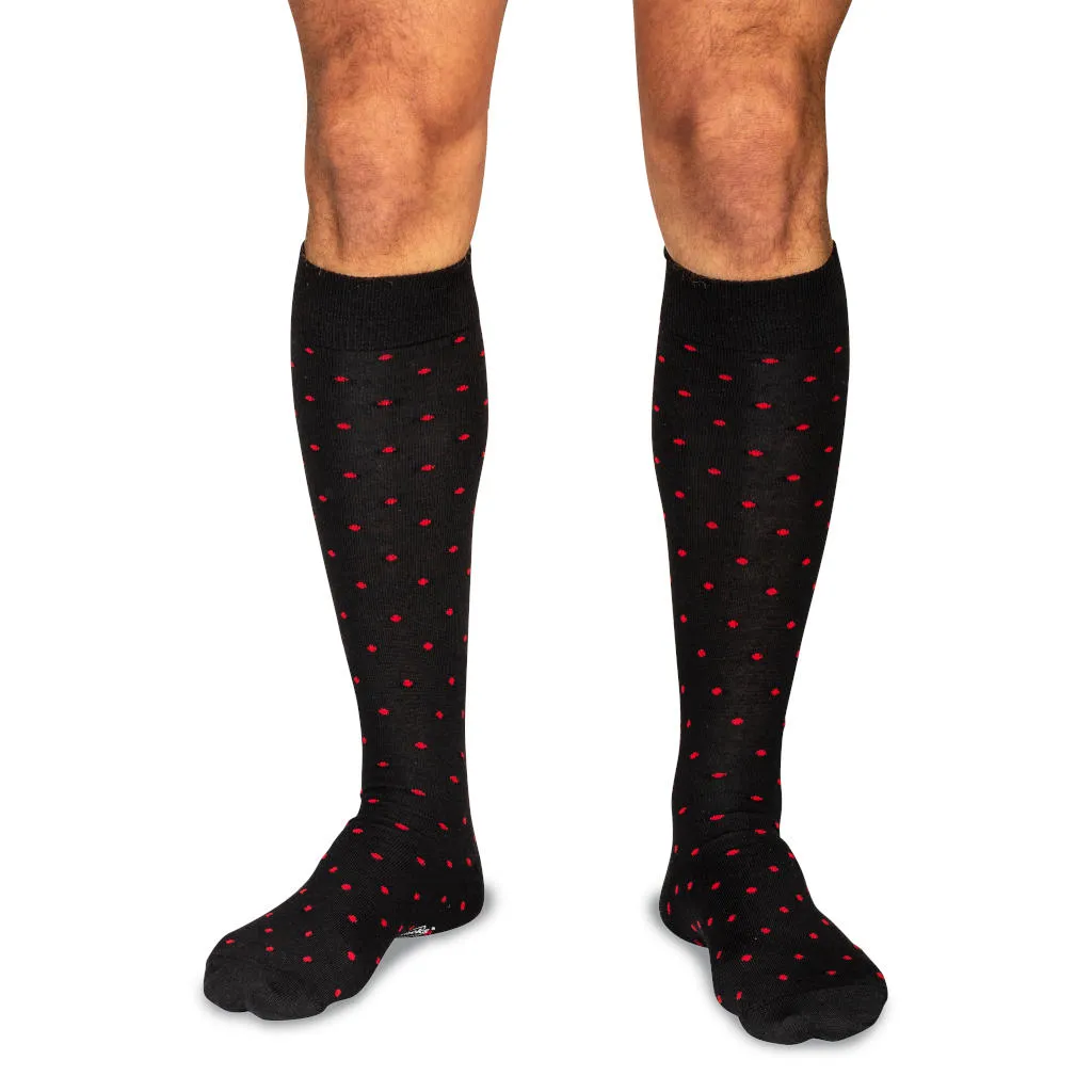 Red Dots on Black Merino Wool Over the Calf Dress Socks sold by Boardroom Socks