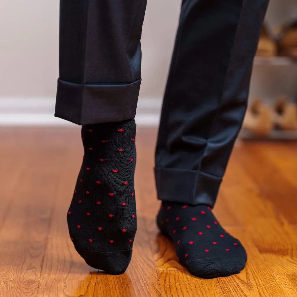 Red Dots on Black Merino Wool Over the Calf Dress Socks sold by Boardroom Socks product image thumbnail 3