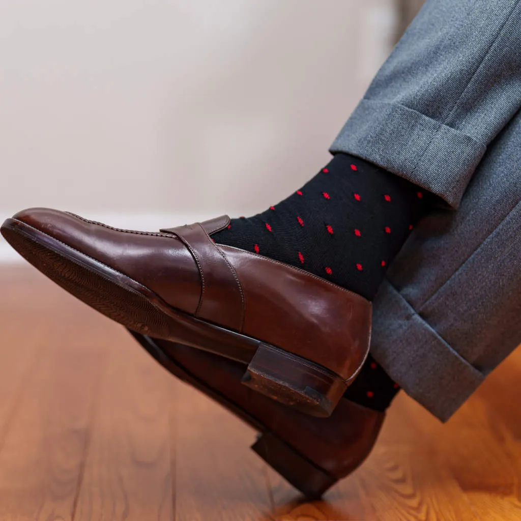 Red Dots on Black Merino Wool Over the Calf Dress Socks sold by Boardroom Socks product image thumbnail 4