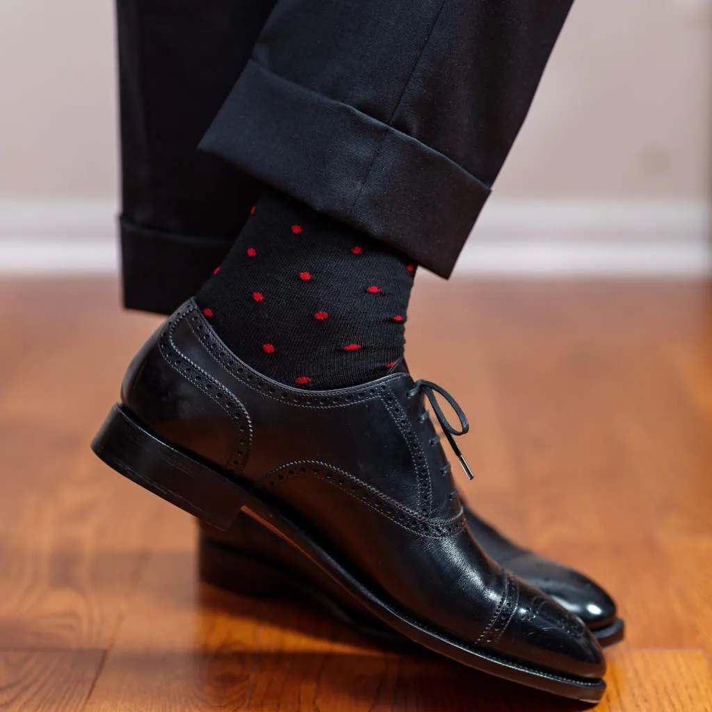 Red Dots on Black Merino Wool Over the Calf Dress Socks sold by Boardroom Socks product image thumbnail 2