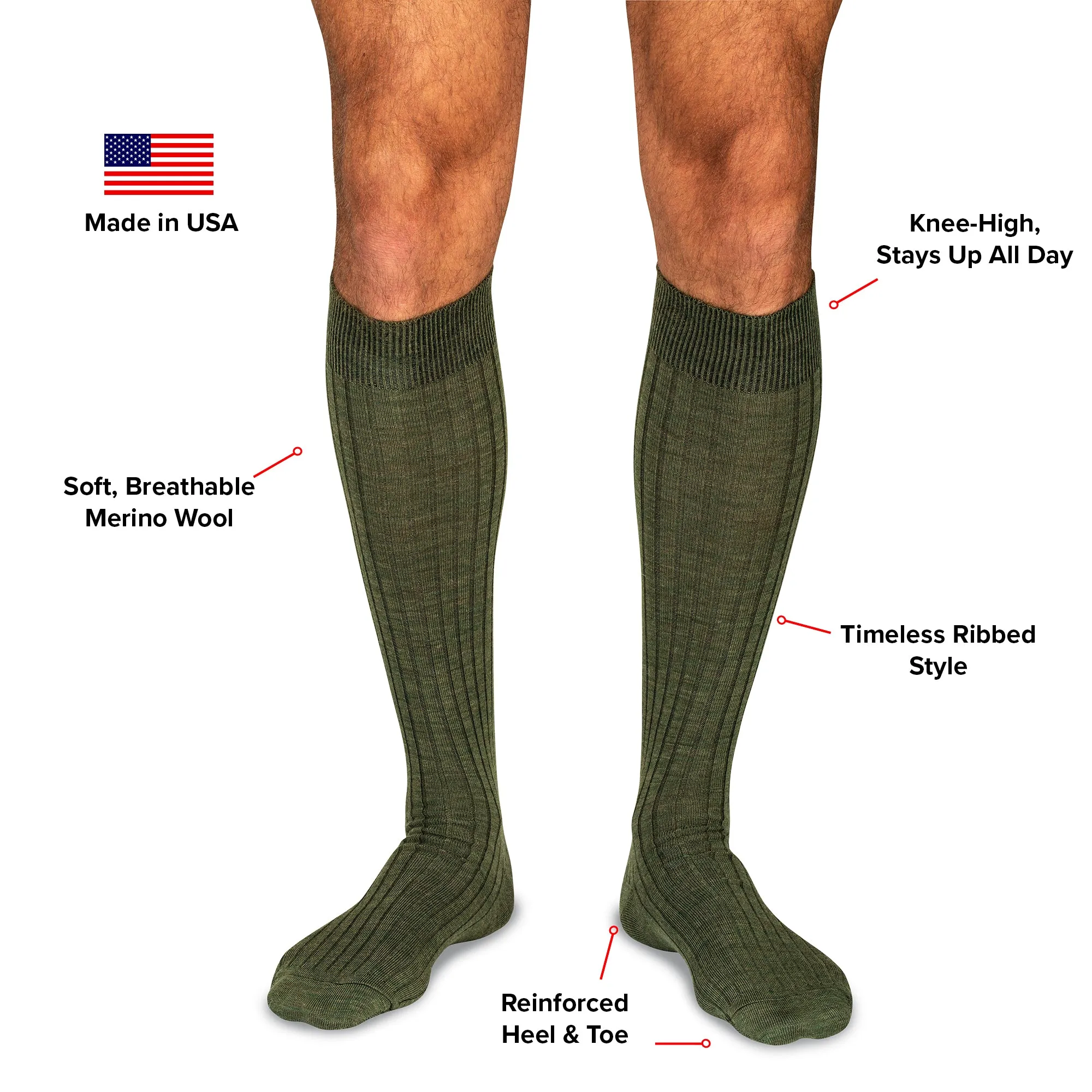 Olive Merino Wool Over the Calf Dress Socks sold by Boardroom Socks product image thumbnail 3