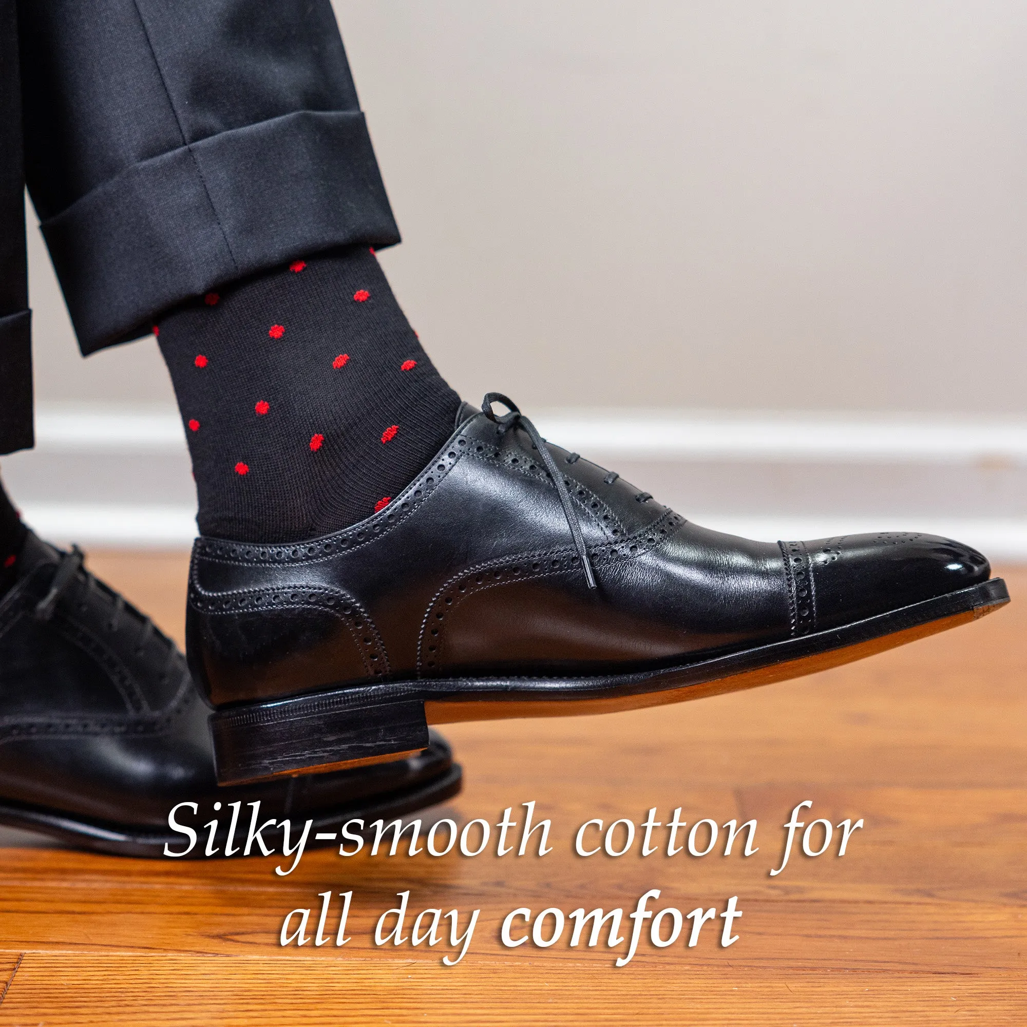 Red Dots on Black Cotton Over the Calf Dress Socks sold by Boardroom Socks product image thumbnail 4