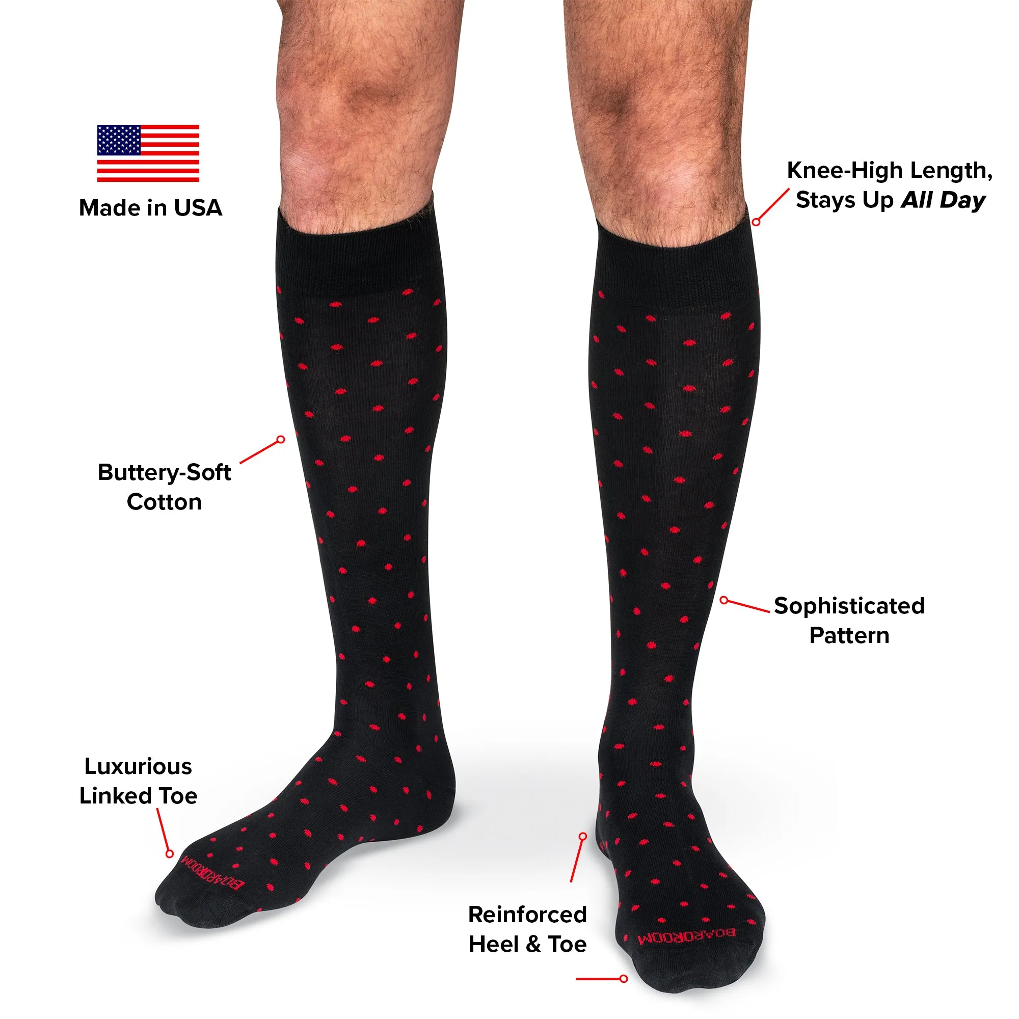 Red Dots on Black Cotton Over the Calf Dress Socks sold by Boardroom Socks product image thumbnail 3