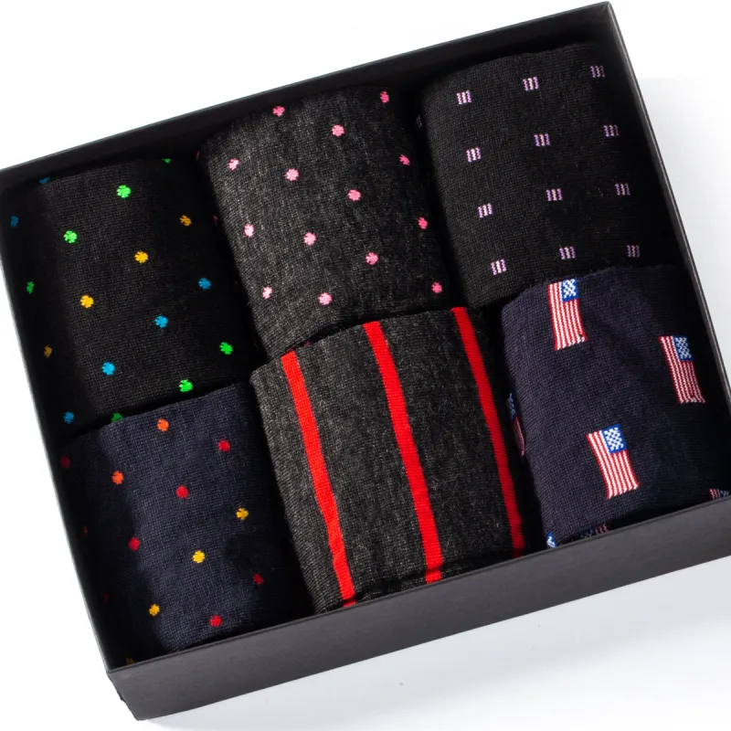 Merino Wool Mid-Calf Patterned Dress Socks - 6 Pair Gift Box sold by Boardroom Socks