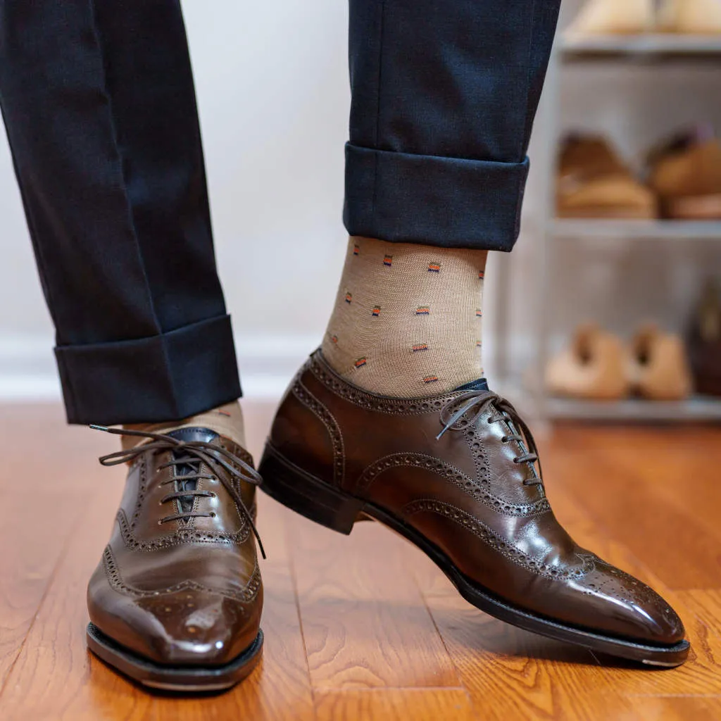 Colorful Square Knots on Khaki Merino Wool Mid-Calf Dress Socks sold by Boardroom Socks product image thumbnail 3