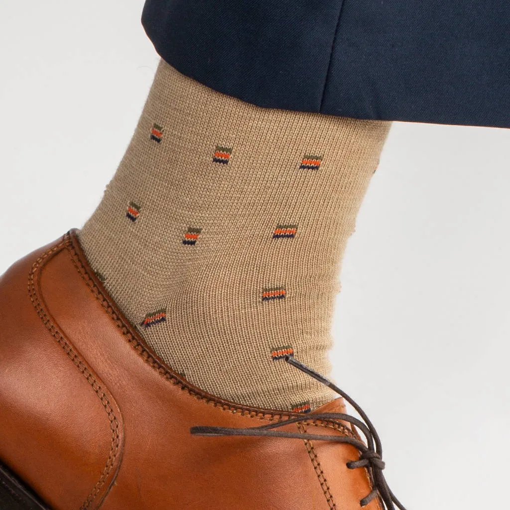 Colorful Square Knots on Khaki Merino Wool Mid-Calf Dress Socks sold by Boardroom Socks product image thumbnail 2