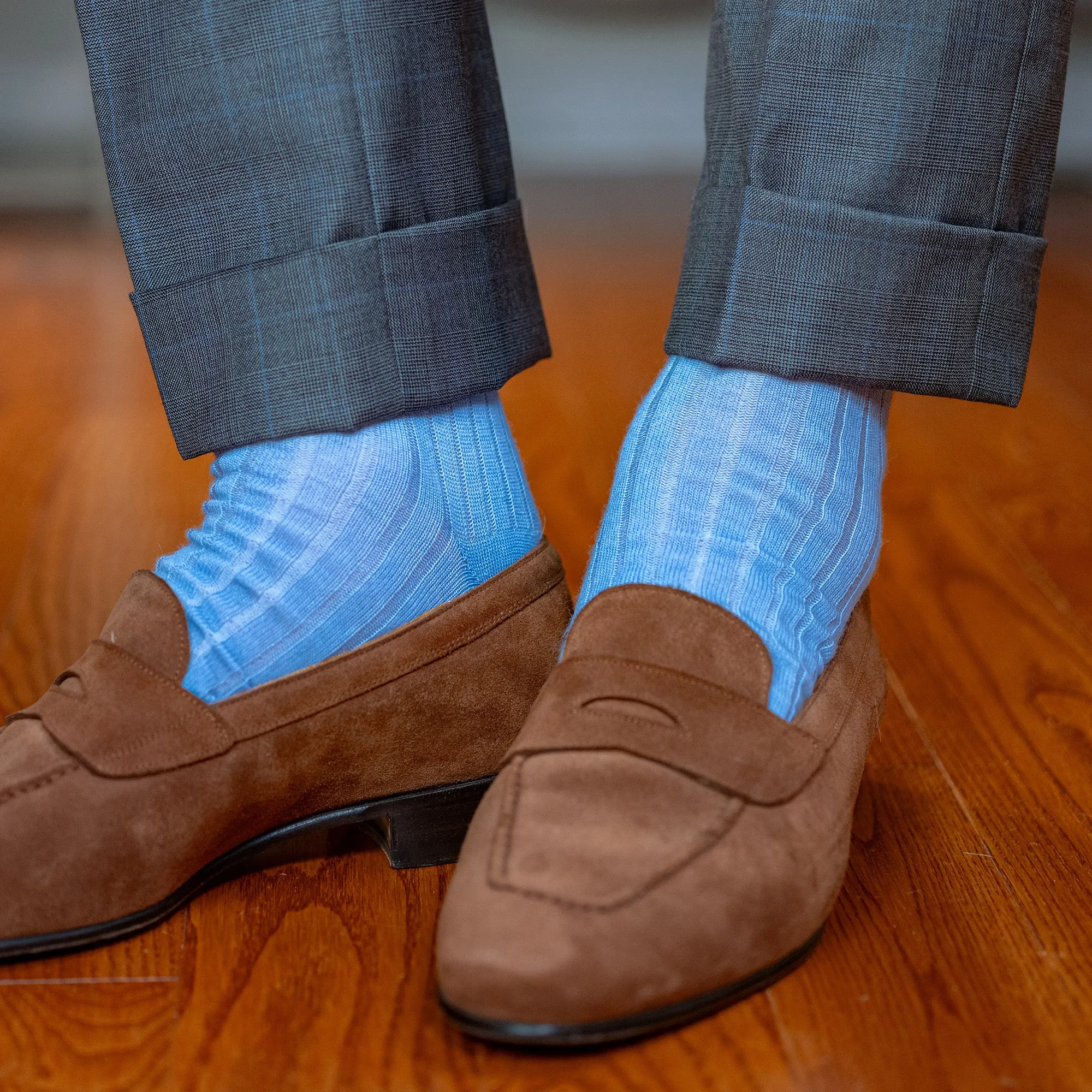 Sky Blue Merino Wool Over the Calf Dress Socks sold by Boardroom Socks product image thumbnail 2