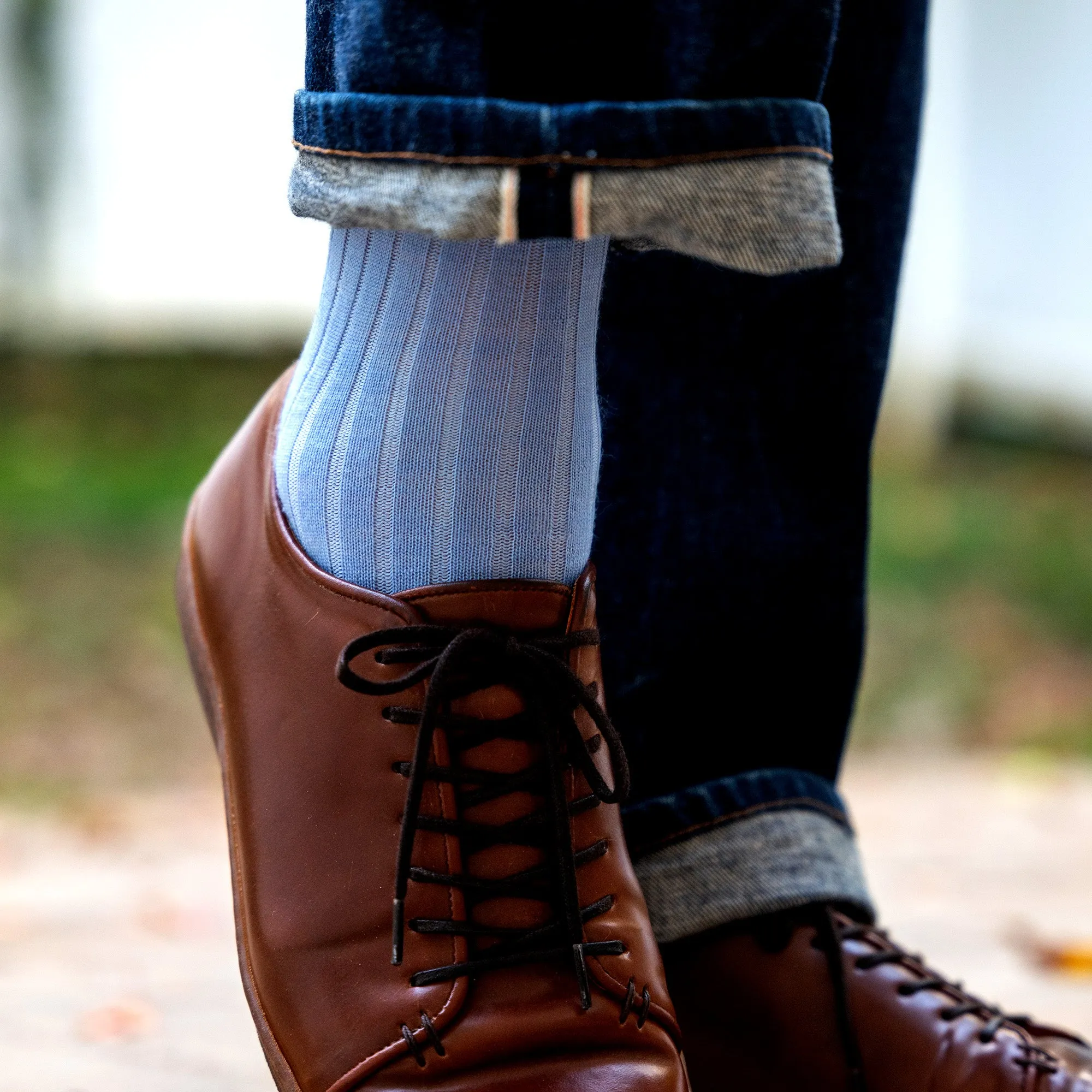 Sky Blue Merino Wool Over the Calf Dress Socks sold by Boardroom Socks product image thumbnail 5