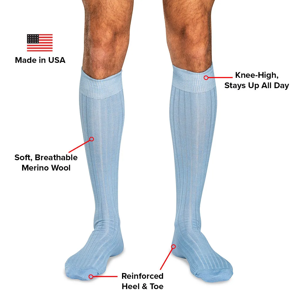 Sky Blue Merino Wool Over the Calf Dress Socks sold by Boardroom Socks product image thumbnail 3