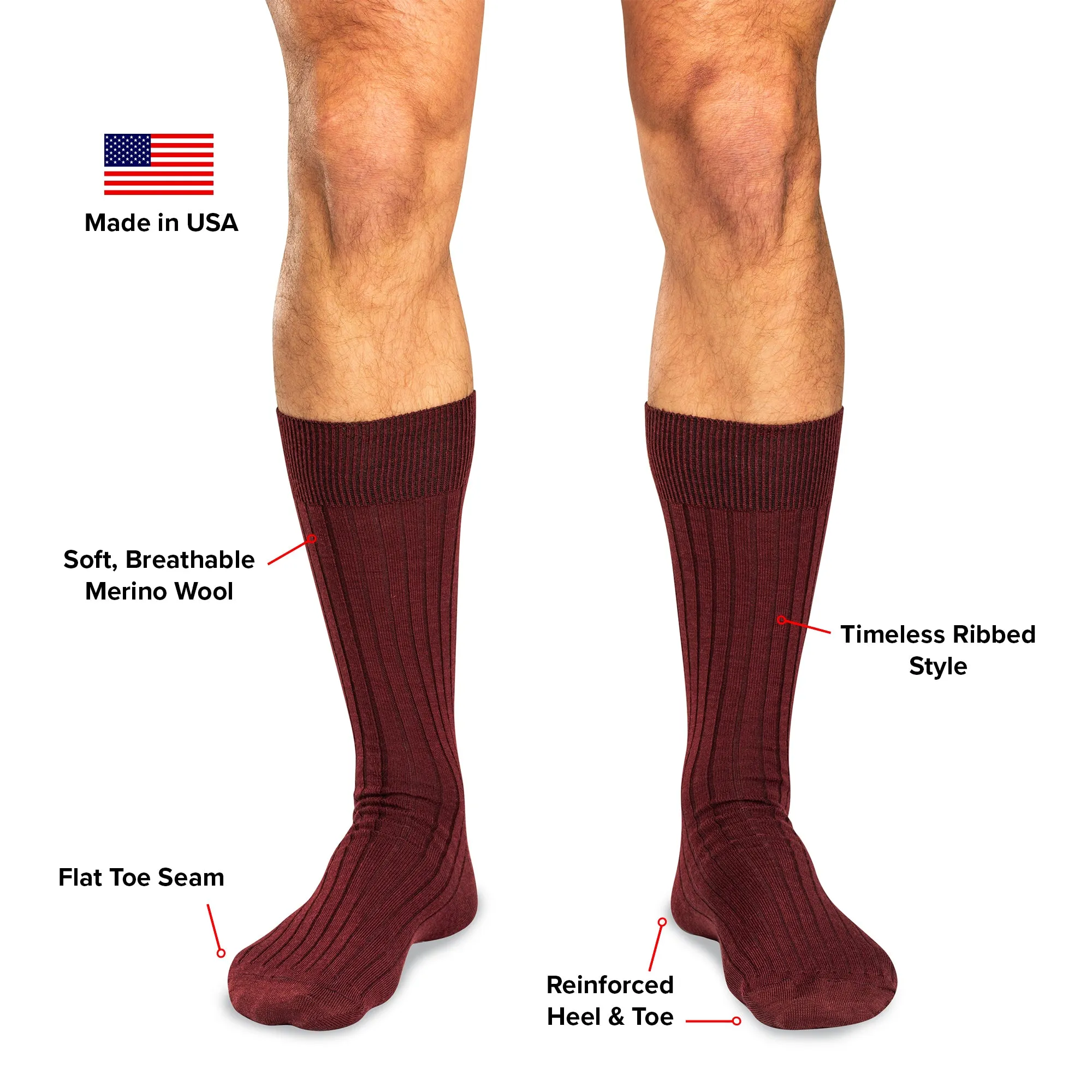 Burgundy Merino Wool Mid Calf Dress Socks sold by Boardroom Socks product image thumbnail 3