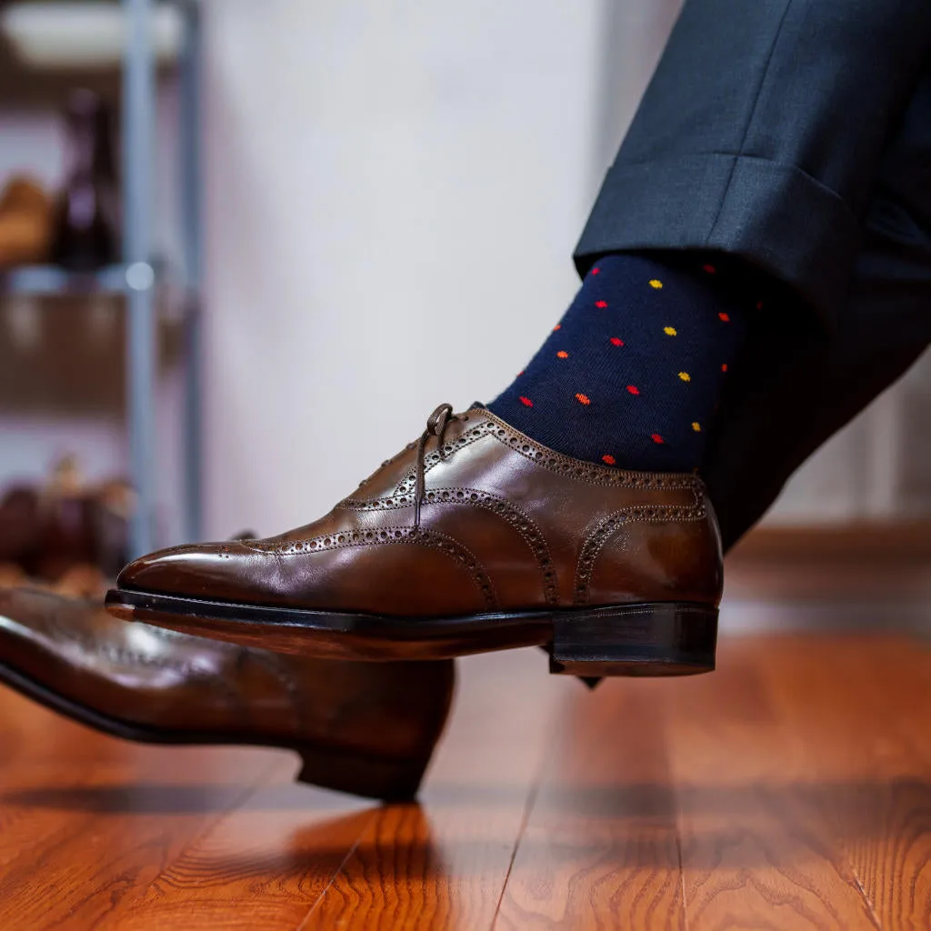 Tri-Color Dots on Navy Merino Wool Over the Calf Dress Socks sold by Boardroom Socks product image thumbnail 2