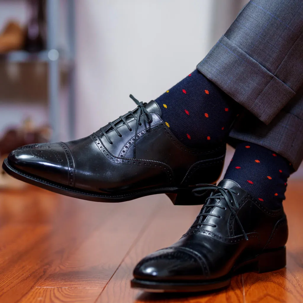 Tri-Color Dots on Navy Merino Wool Over the Calf Dress Socks sold by Boardroom Socks product image thumbnail 3