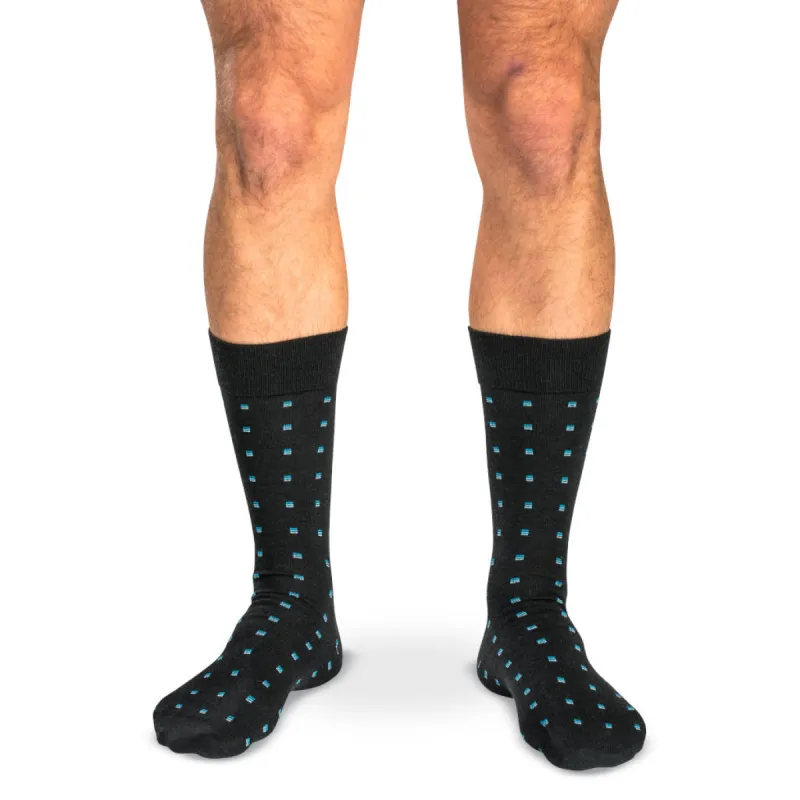 Blue Square Knots on Black Merino Wool Mid Calf Dress Socks sold by Boardroom Socks