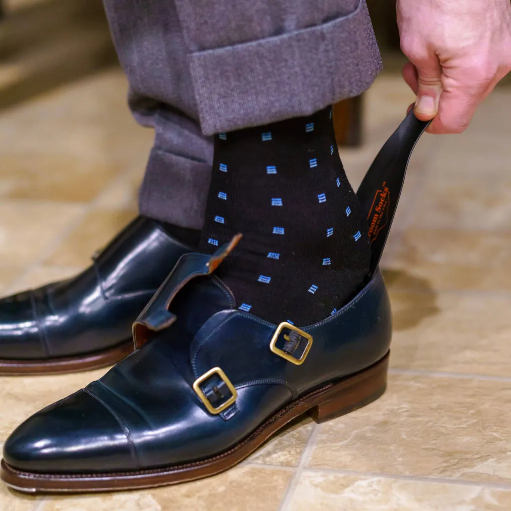 Blue Square Knots on Black Merino Wool Mid Calf Dress Socks sold by Boardroom Socks product image thumbnail 3