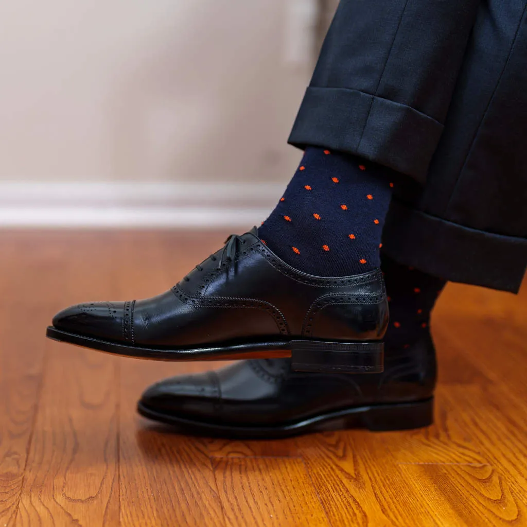 Orange Dots on Navy Merino Wool Mid Calf Dress Socks sold by Boardroom Socks product image thumbnail 3