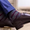 Burgundy and Navy Stripes on Grey Merino Wool Over the Calf Dress Socks sold by Boardroom Socks
