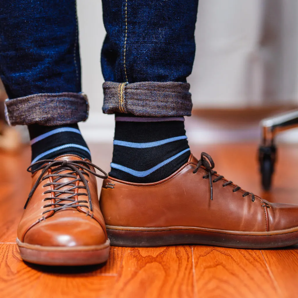 Sky Blue and Black Striped Merino Wool Over the Calf Dress Socks sold by Boardroom Socks product image thumbnail 4
