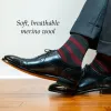Burgundy Stripes on Charcoal Merino Wool Mid Calf sold by Boardroom Socks