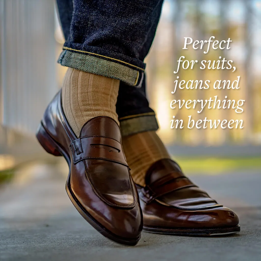 Khaki Merino Wool Over the Calf Dress Socks sold by Boardroom Socks product image thumbnail 5