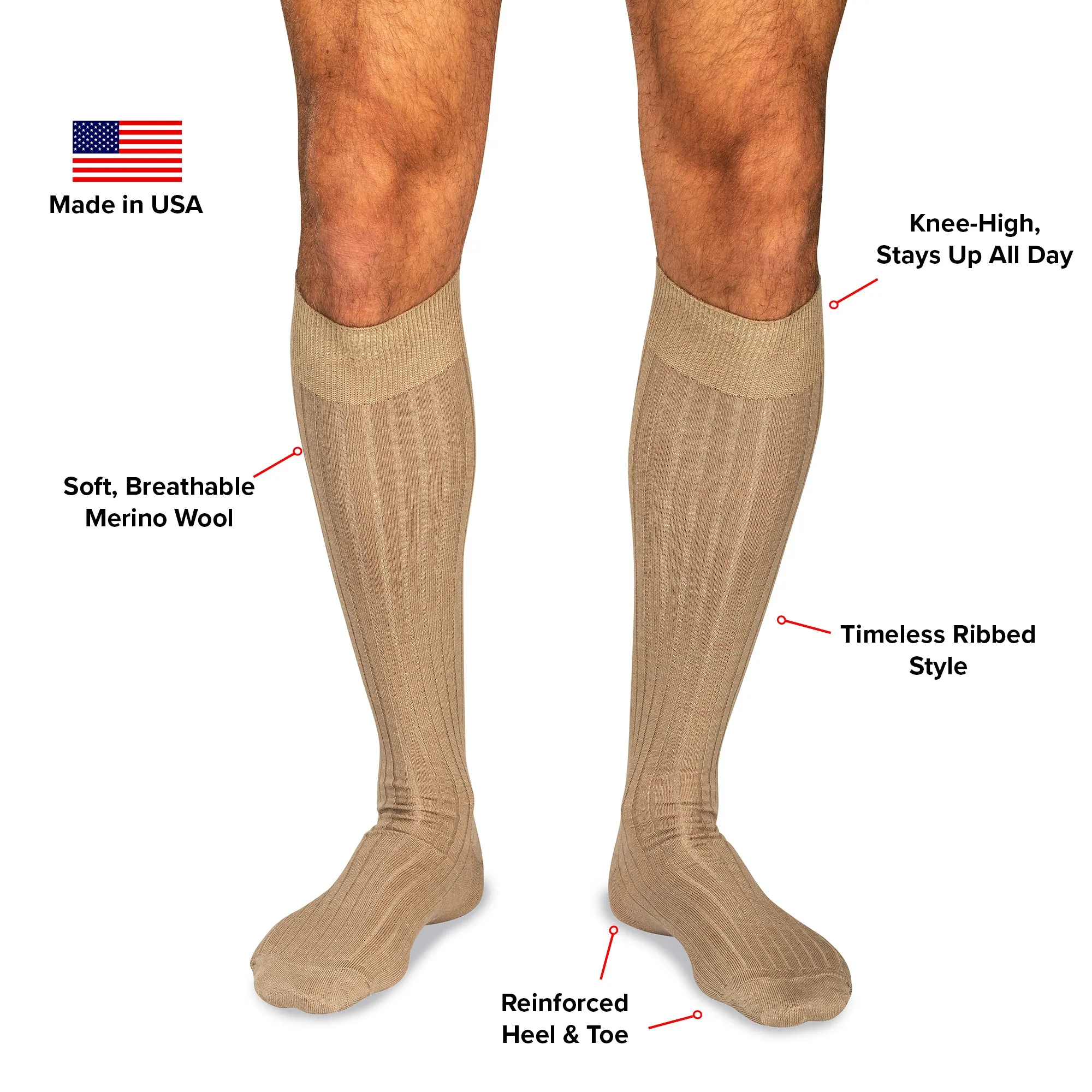 Khaki Merino Wool Over the Calf Dress Socks sold by Boardroom Socks product image thumbnail 3