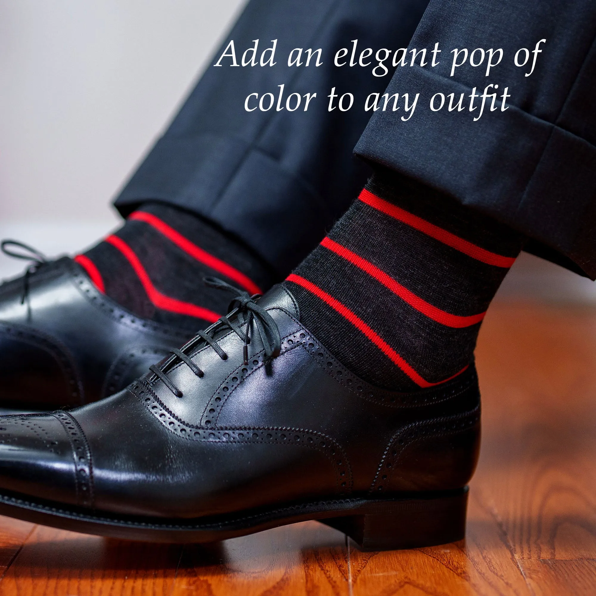 Red and Charcoal Striped Merino Wool Over the Calf Dress Socks sold by Boardroom Socks product image thumbnail 5