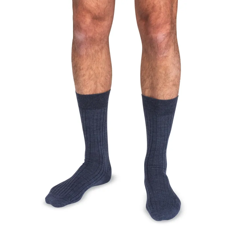 Denim Heather Merino Wool Mid Calf Dress Socks sold by Boardroom Socks