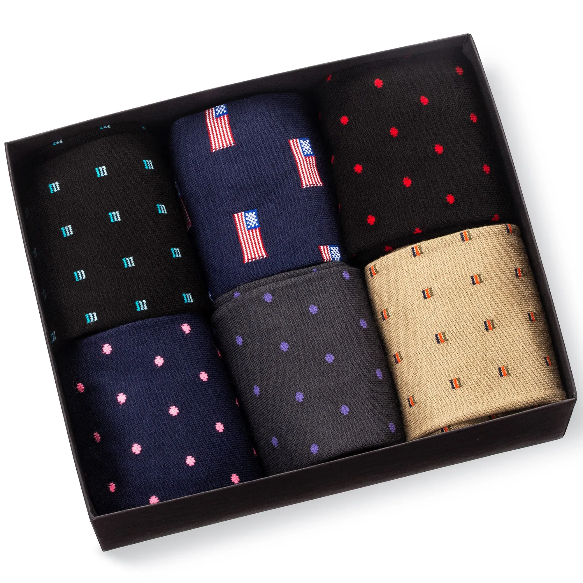 Cotton Mid-Calf Patterned Dress Socks - 6 Pair Gift Box sold by Boardroom Socks