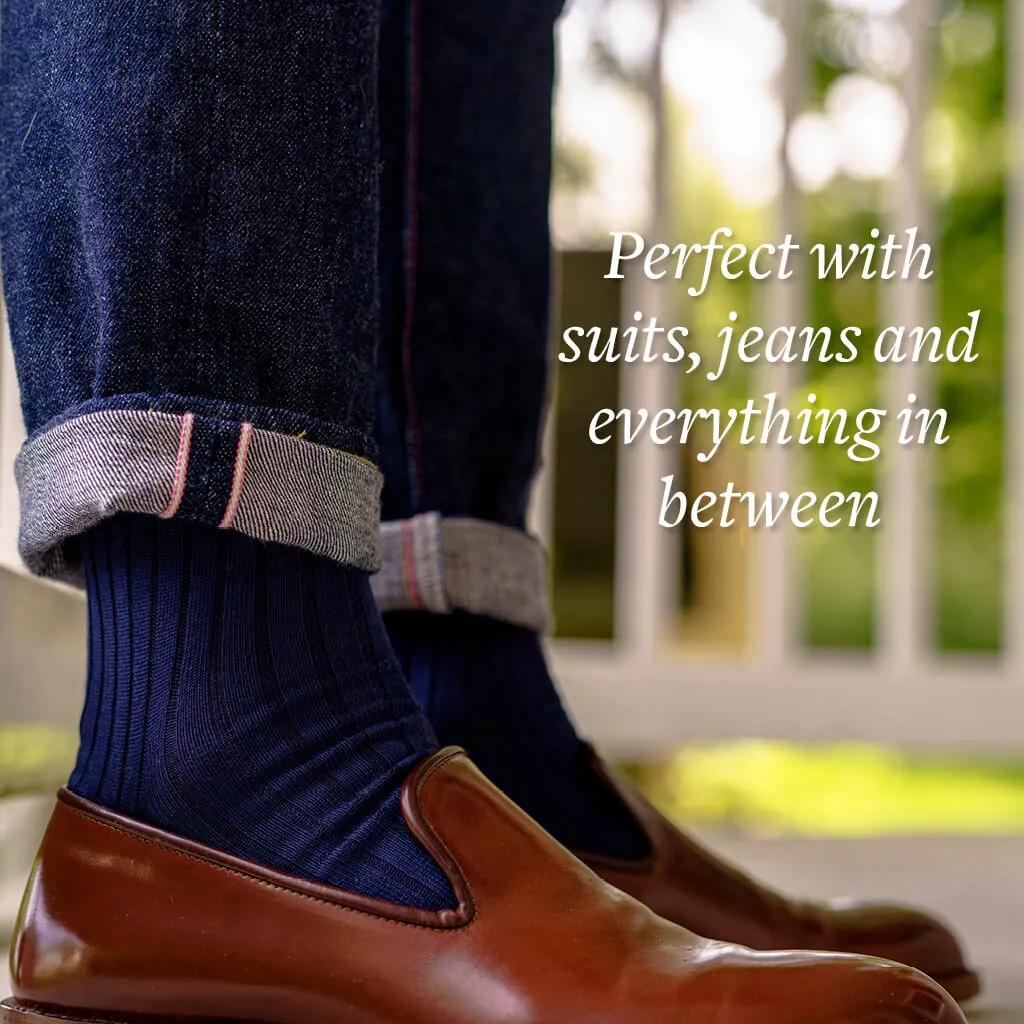 Navy Cotton Mid Calf Dress Socks sold by Boardroom Socks product image thumbnail 4