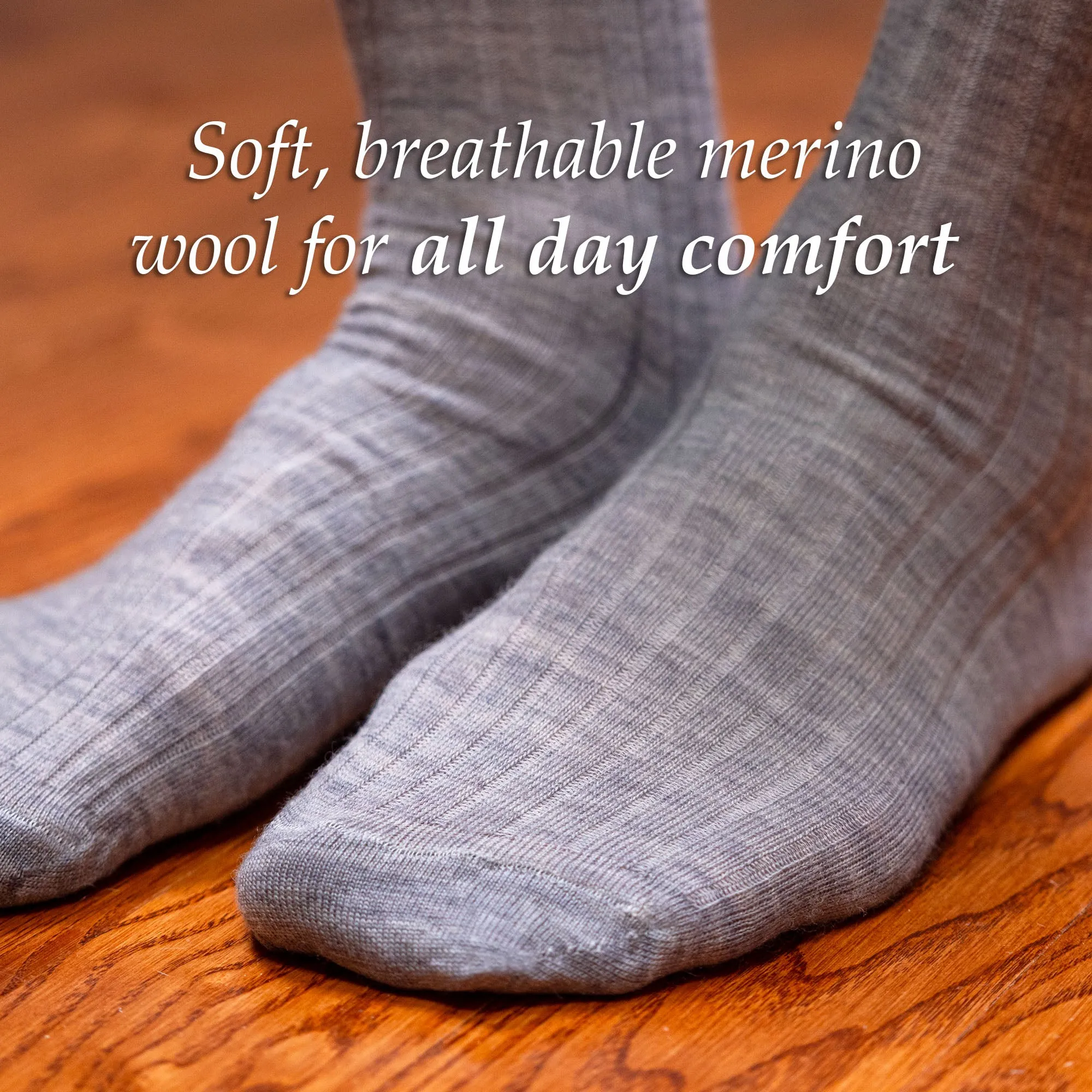 Light Grey Heather Merino Wool Over the Calf Dress Socks sold by Boardroom Socks product image thumbnail 4