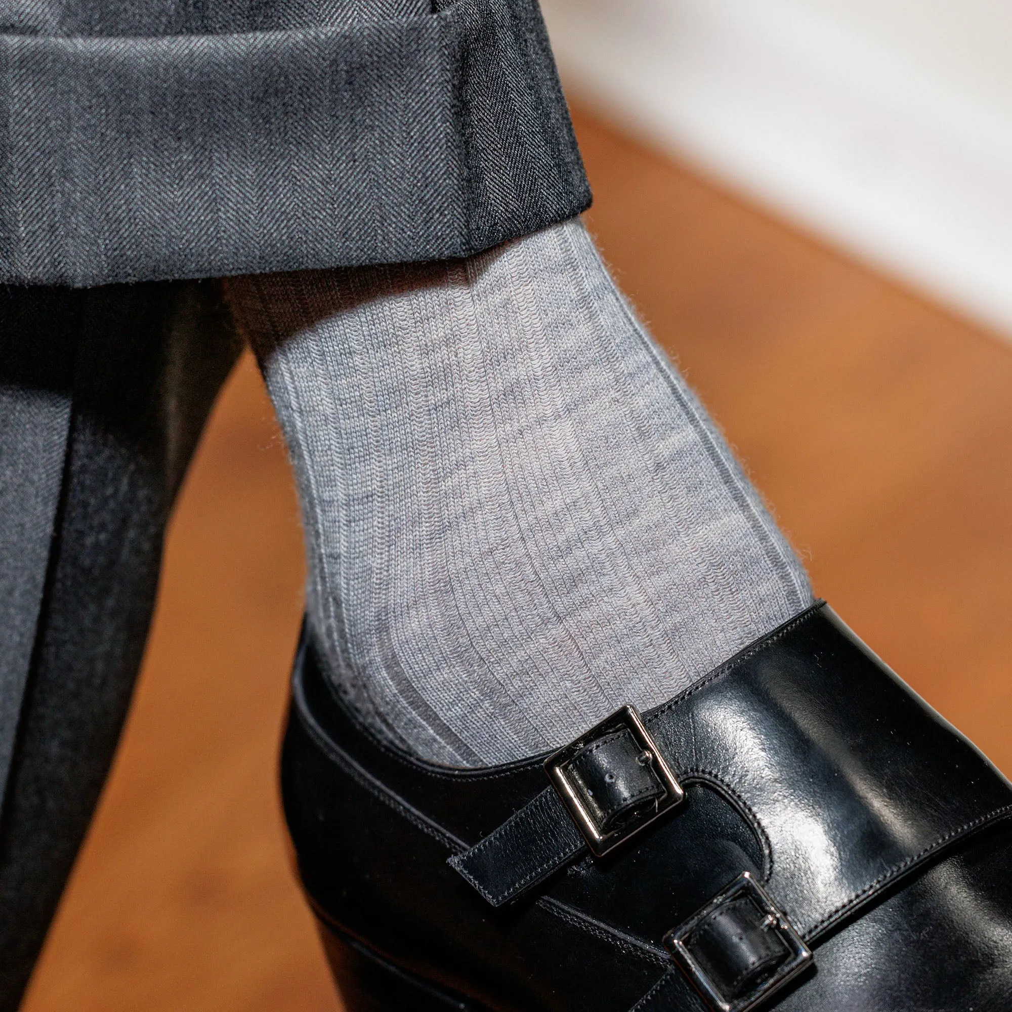Light Grey Heather Merino Wool Over the Calf Dress Socks sold by Boardroom Socks product image thumbnail 2
