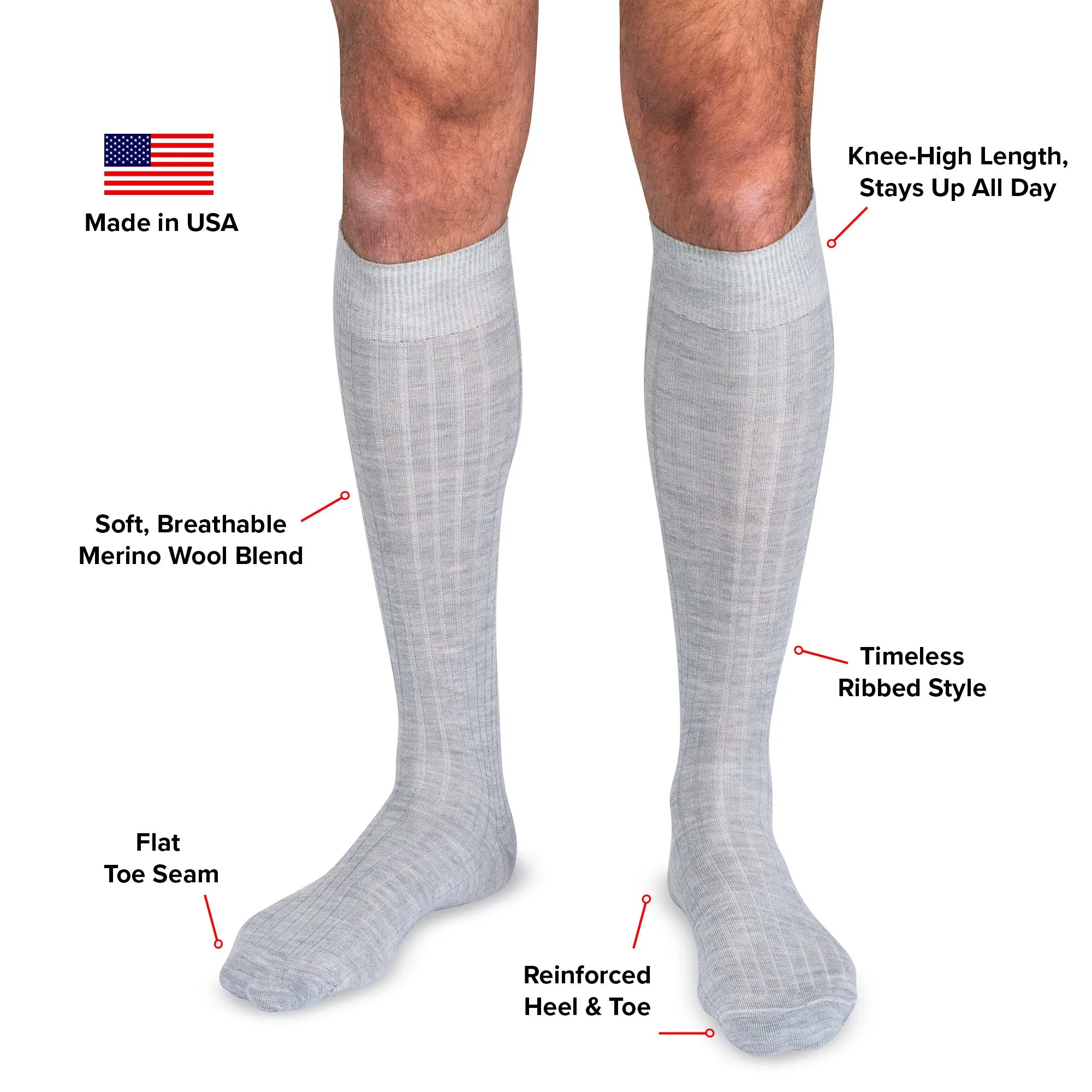 Light Grey Heather Merino Wool Over the Calf Dress Socks sold by Boardroom Socks product image thumbnail 3