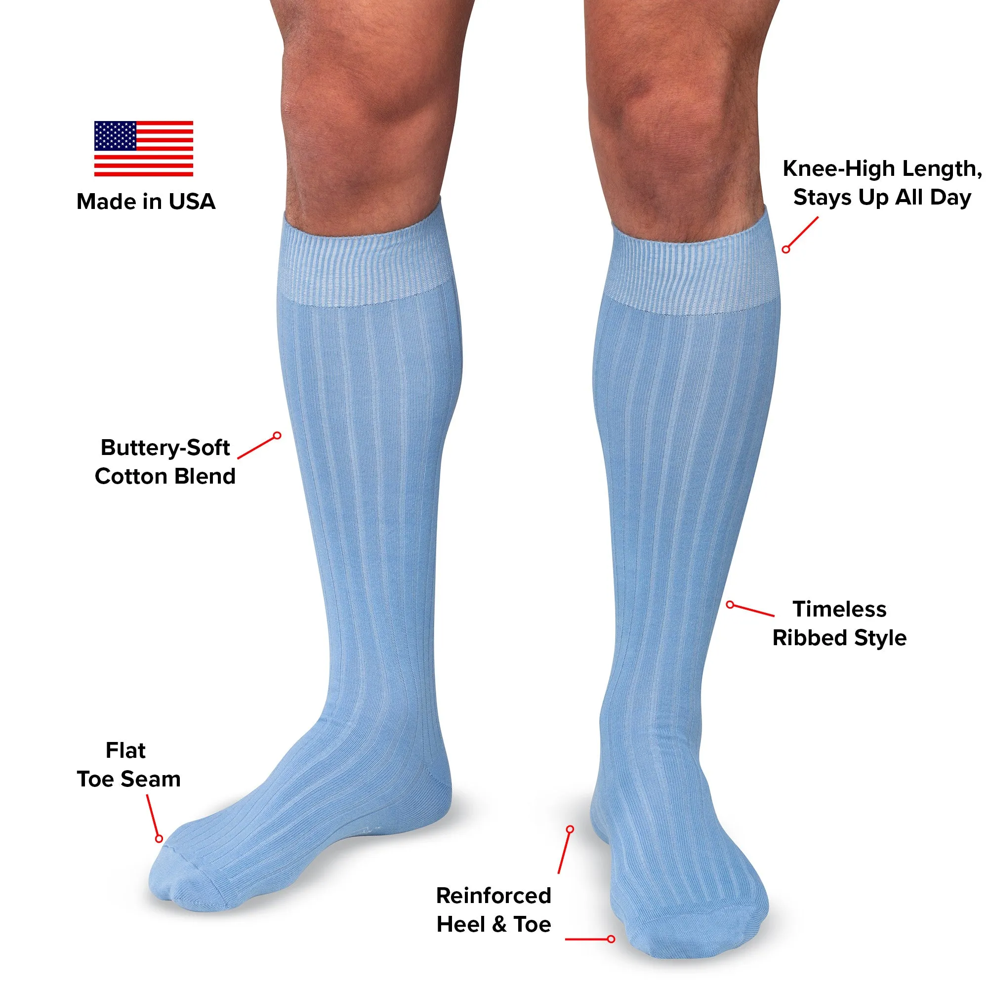 Sky Blue Cotton Over the Calf Dress Socks sold by Boardroom Socks product image thumbnail 3
