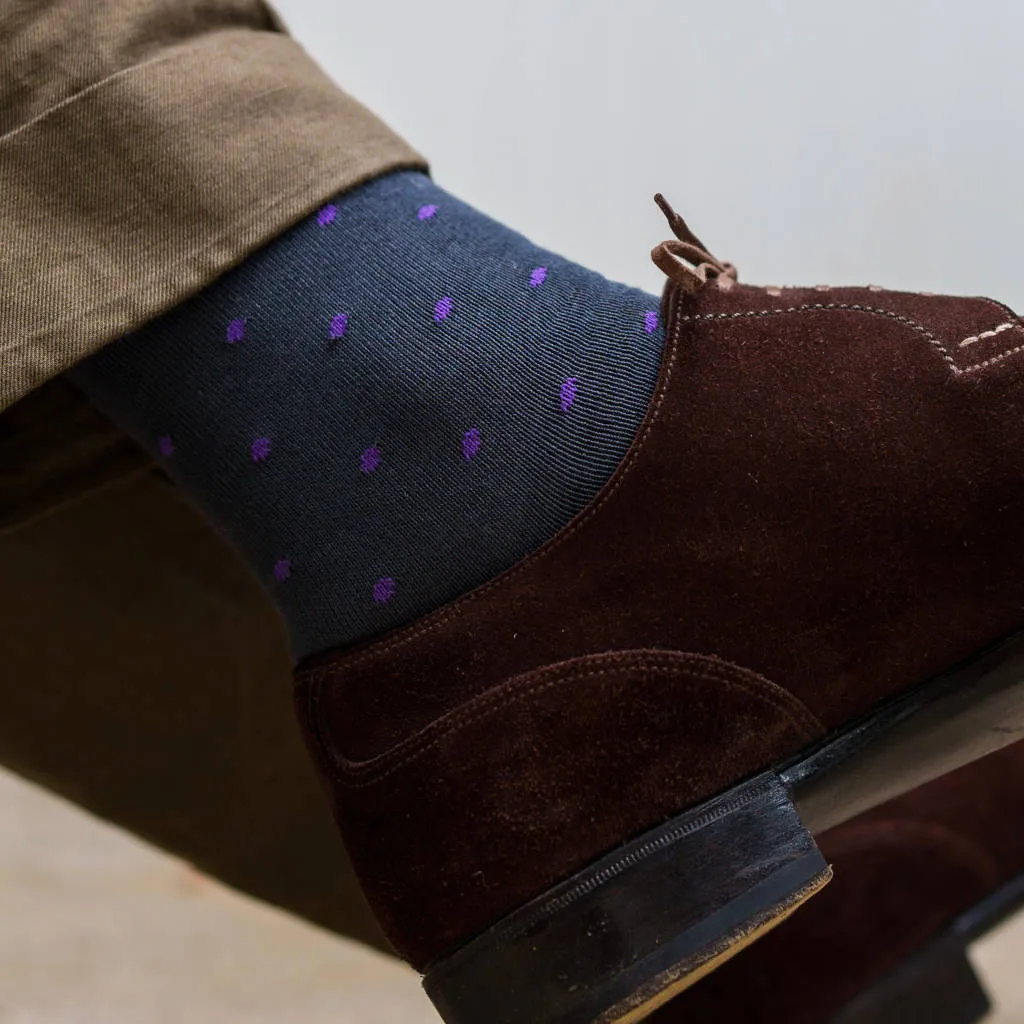 Purple Dots on Grey Cotton Mid-Calf Dress Socks sold by Boardroom Socks product image thumbnail 5