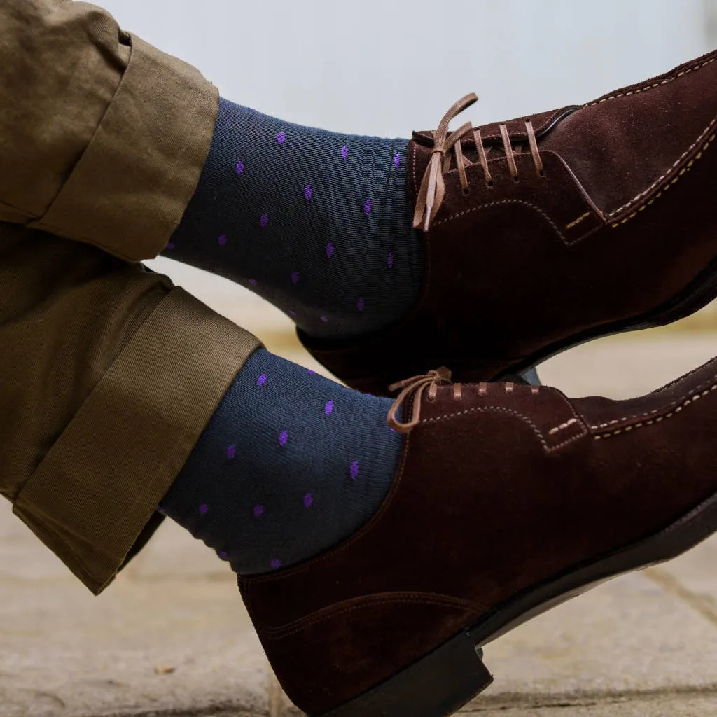 Purple Dots on Grey Cotton Mid-Calf Dress Socks sold by Boardroom Socks product image thumbnail 4