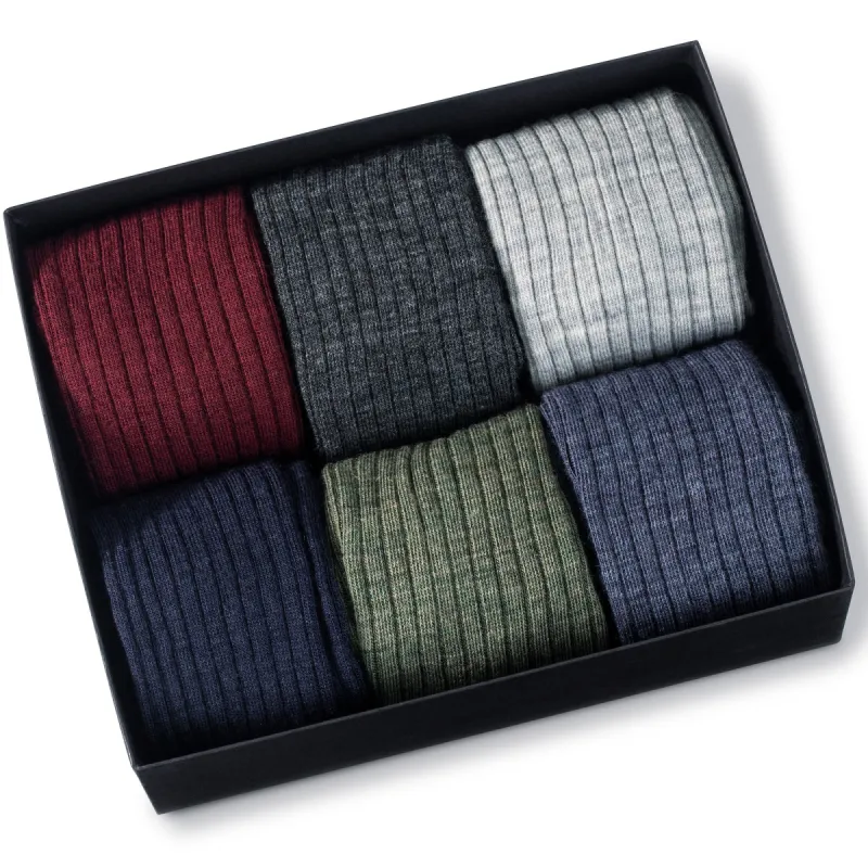 Merino Wool Over the Calf Dress Socks - 6 Pair Gift Box sold by Boardroom Socks