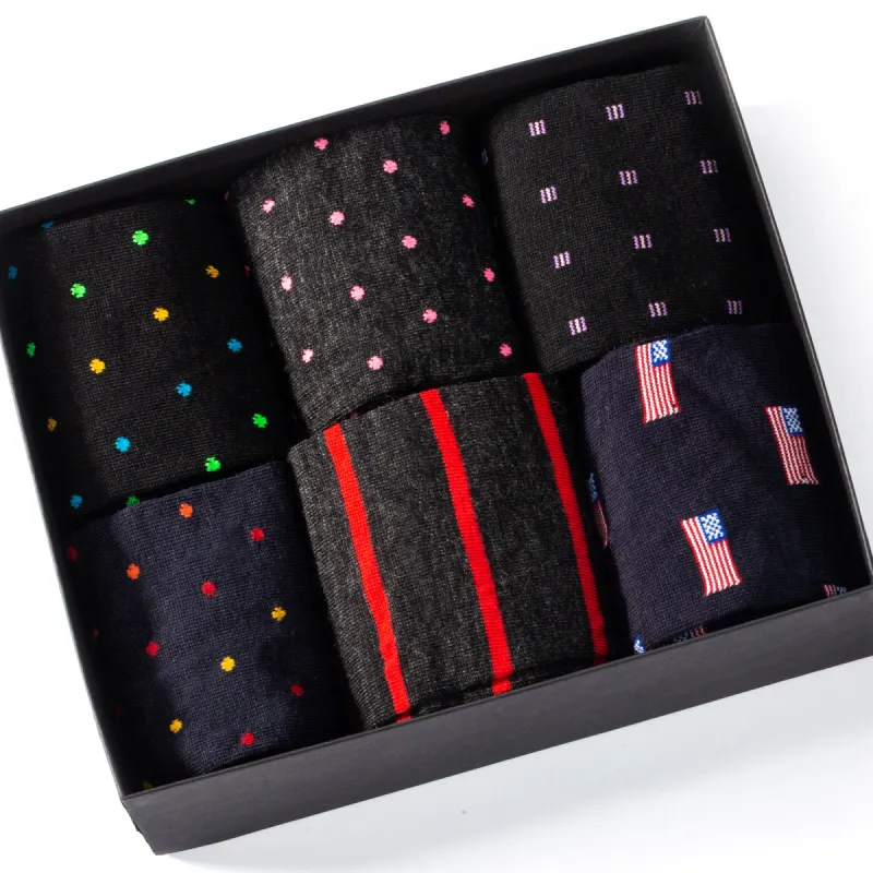 Merino Wool Over the Calf Patterned Dress Socks - 6 Pair Gift Box sold by Boardroom Socks