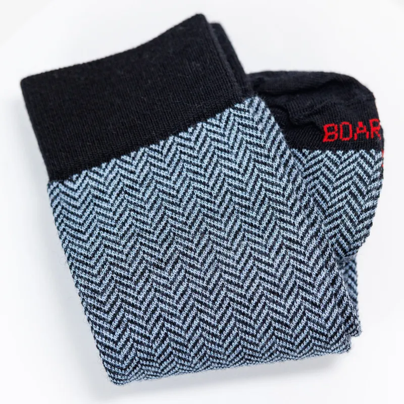 Sky Blue and Black Herringbone Merino Wool Mid-Calf Dress Socks sold by Boardroom Socks