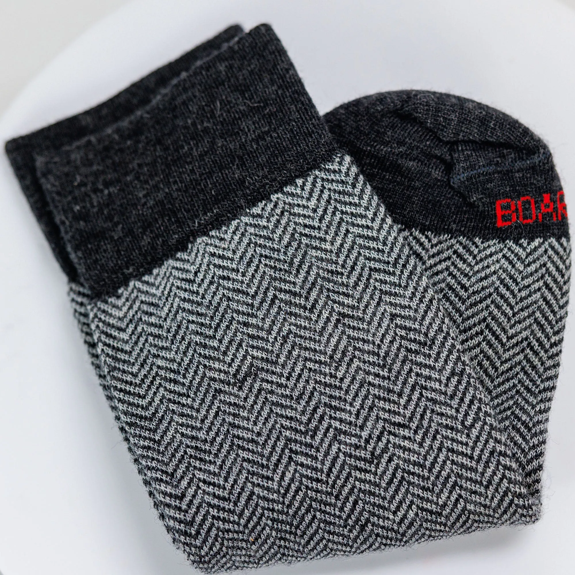 Charcoal and Light Grey Herringbone Merino Wool Over the Calf Dress Socks sold by Boardroom Socks