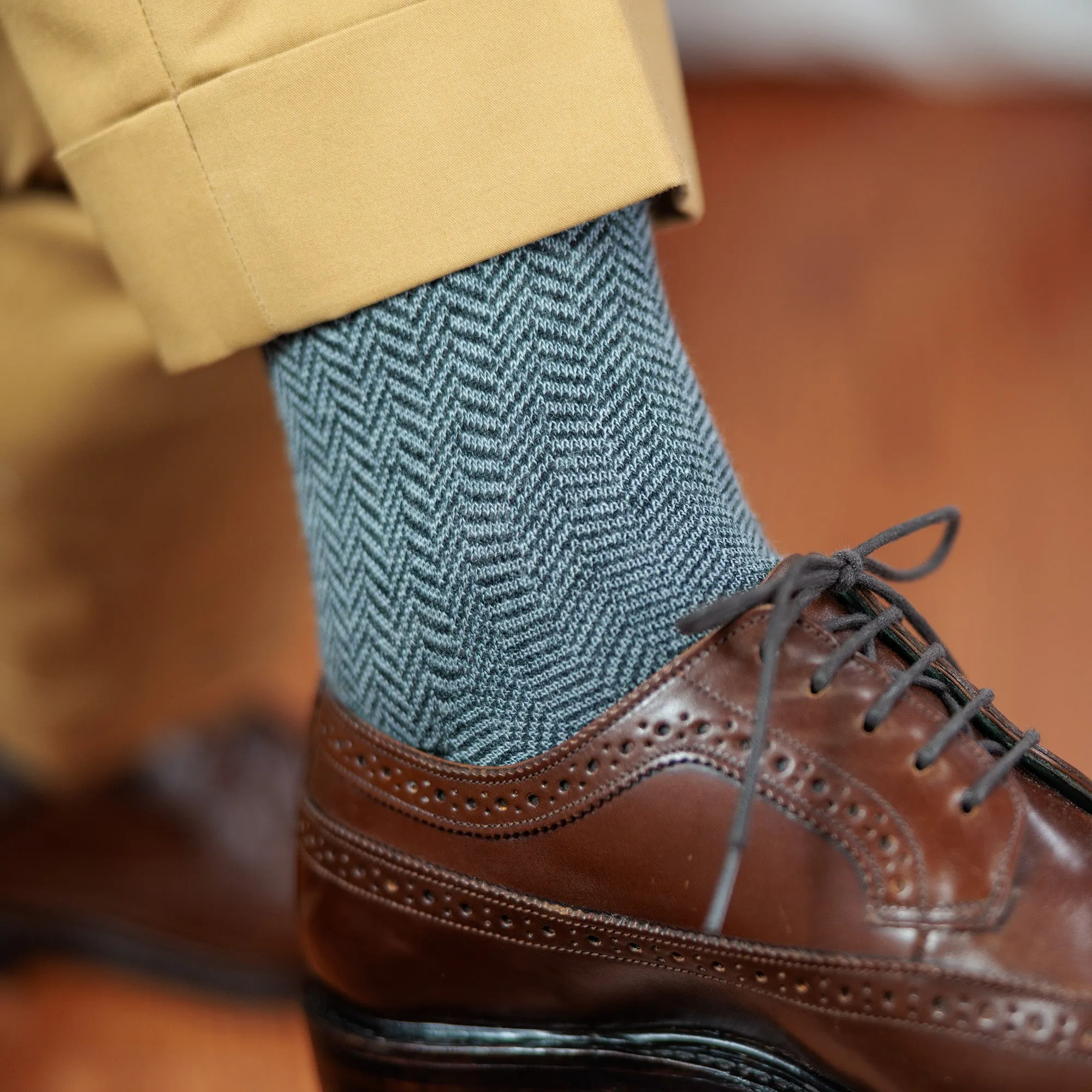 Charcoal and Light Grey Herringbone Merino Wool Over the Calf Dress Socks sold by Boardroom Socks product image thumbnail 2