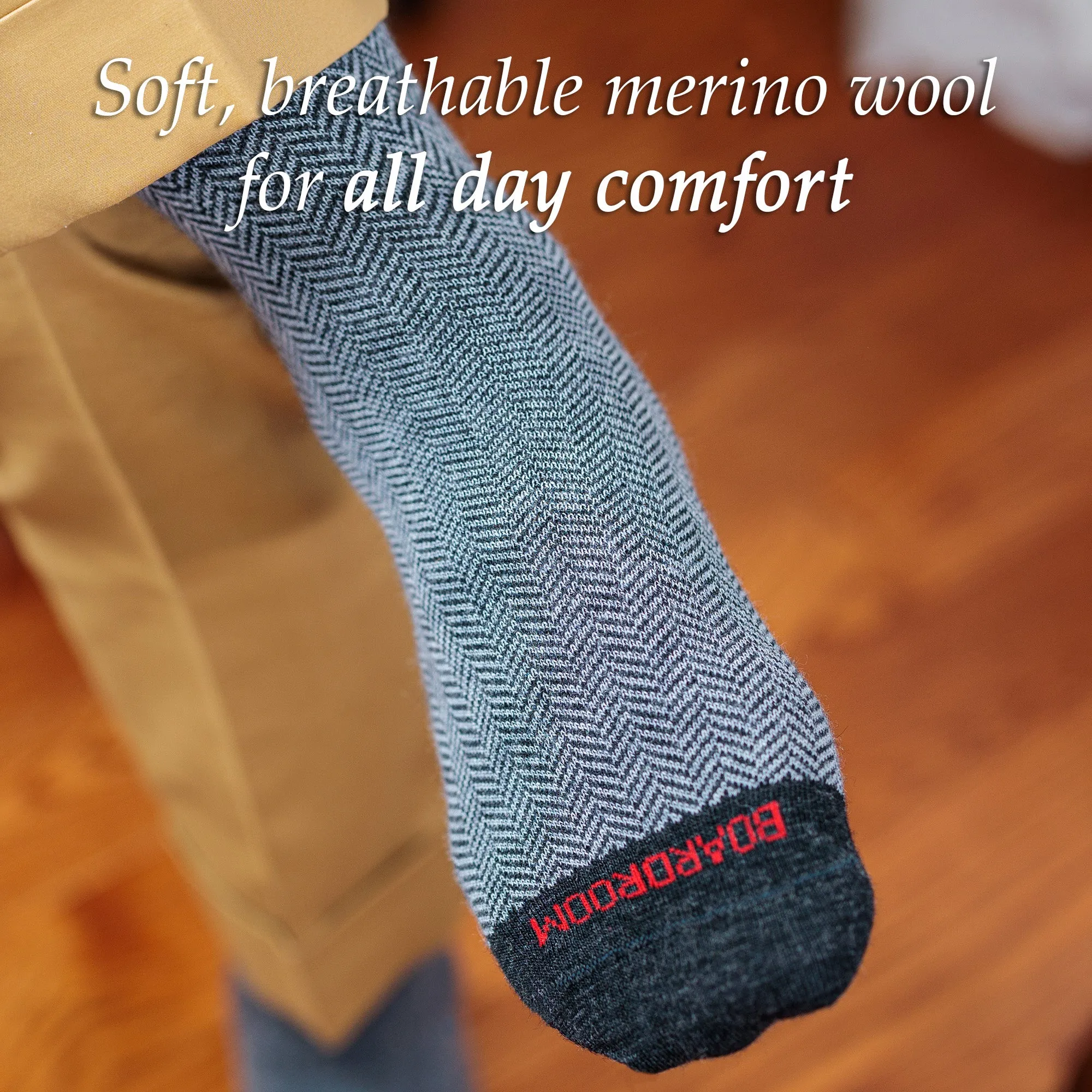 Charcoal and Light Grey Herringbone Merino Wool Over the Calf Dress Socks sold by Boardroom Socks product image thumbnail 4