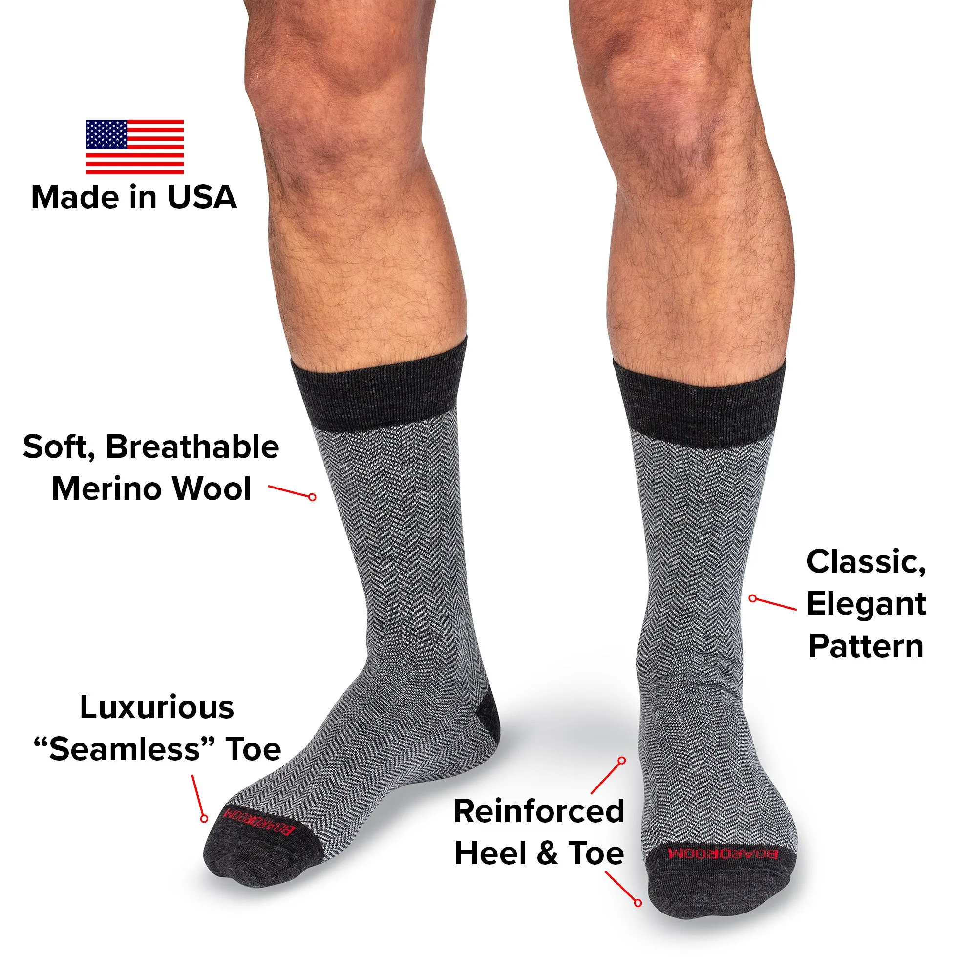 Charcoal and Light Grey Herringbone Merino Wool Mid-Calf Dress Socks sold by Boardroom Socks product image thumbnail 3