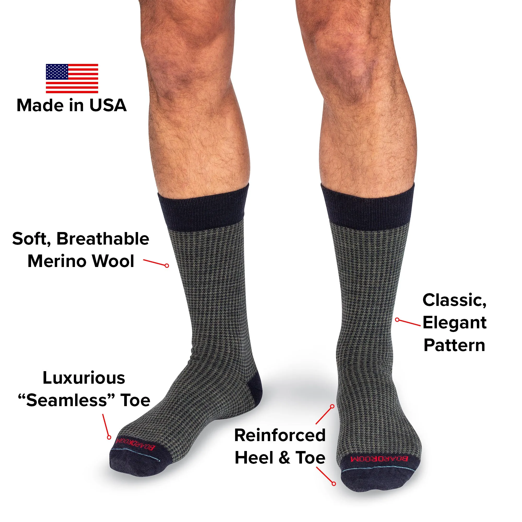 Olive and Navy Houndstooth Merino Wool Mid-Calf Dress Socks sold by Boardroom Socks product image thumbnail 3