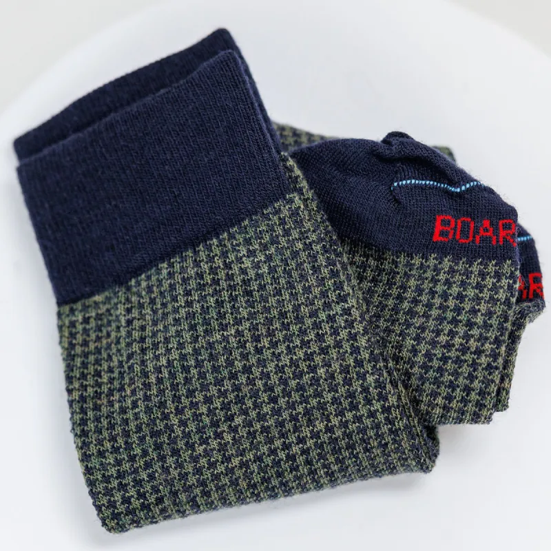 Olive and Navy Houndstooth Merino Wool Mid-Calf Dress Socks sold by Boardroom Socks