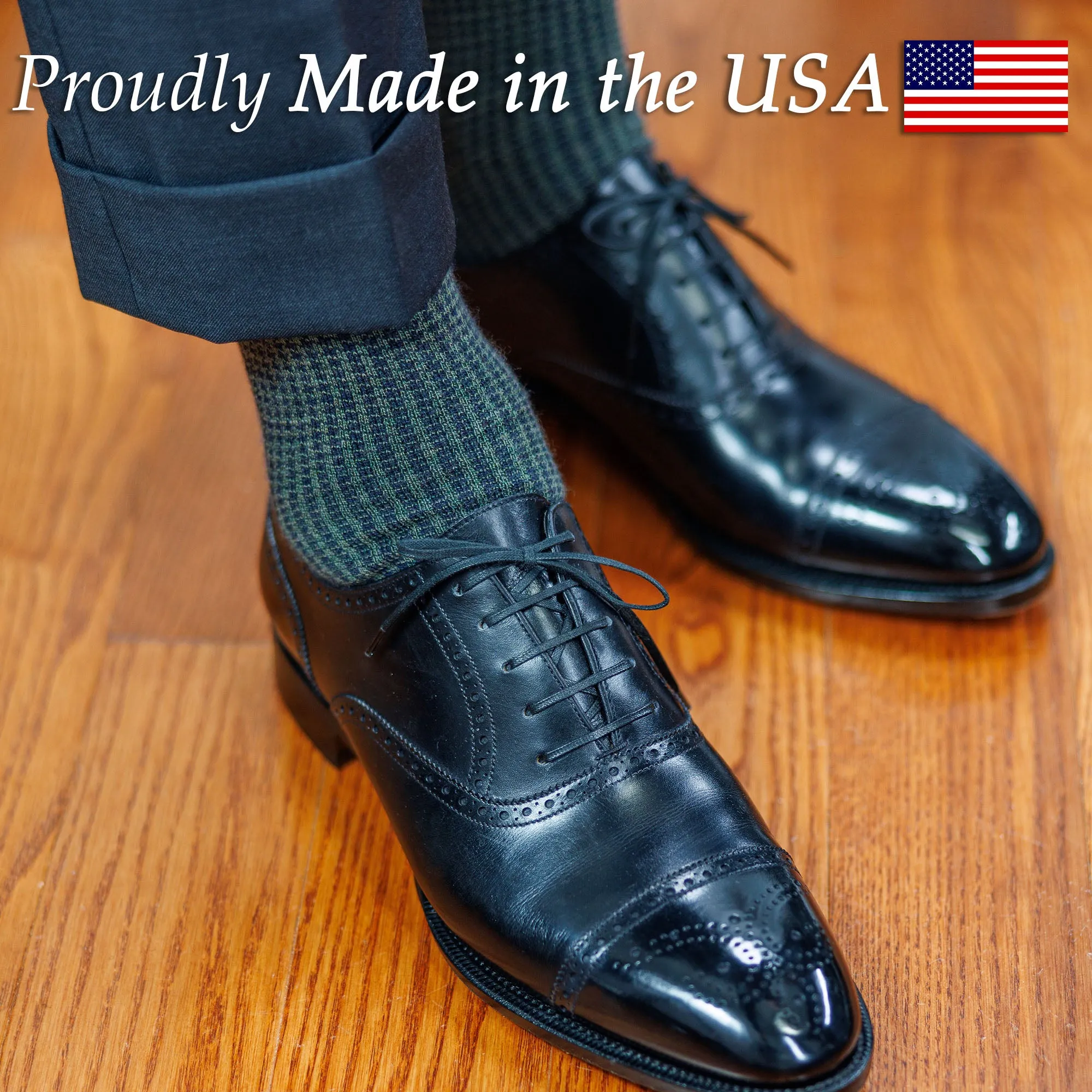 Olive and Navy Houndstooth Merino Wool Mid-Calf Dress Socks sold by Boardroom Socks product image thumbnail 5