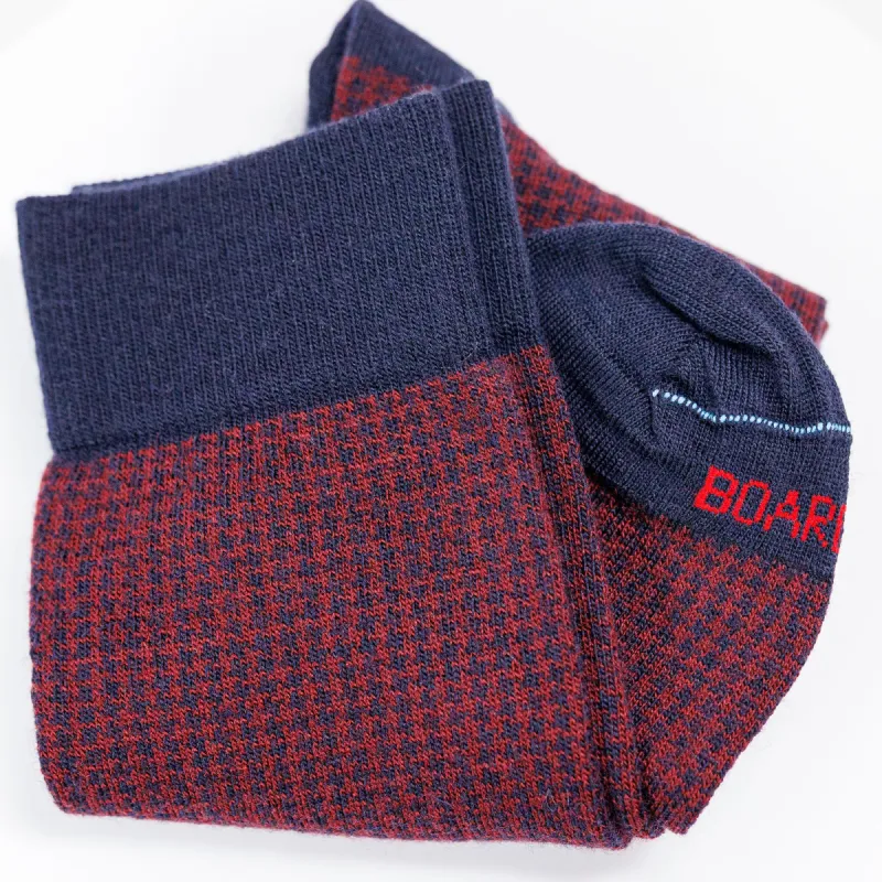 Burgundy and Navy Houndstooth Merino Wool Over the Calf Dress Socks sold by Boardroom Socks