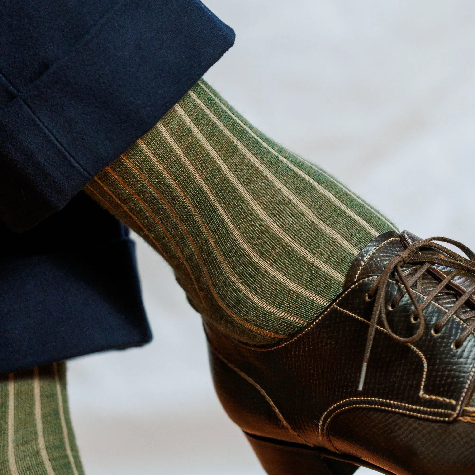 Olive and Tan Shadow Stripe Merino Wool Over the Calf Dress Socks sold by Boardroom Socks product image thumbnail 5
