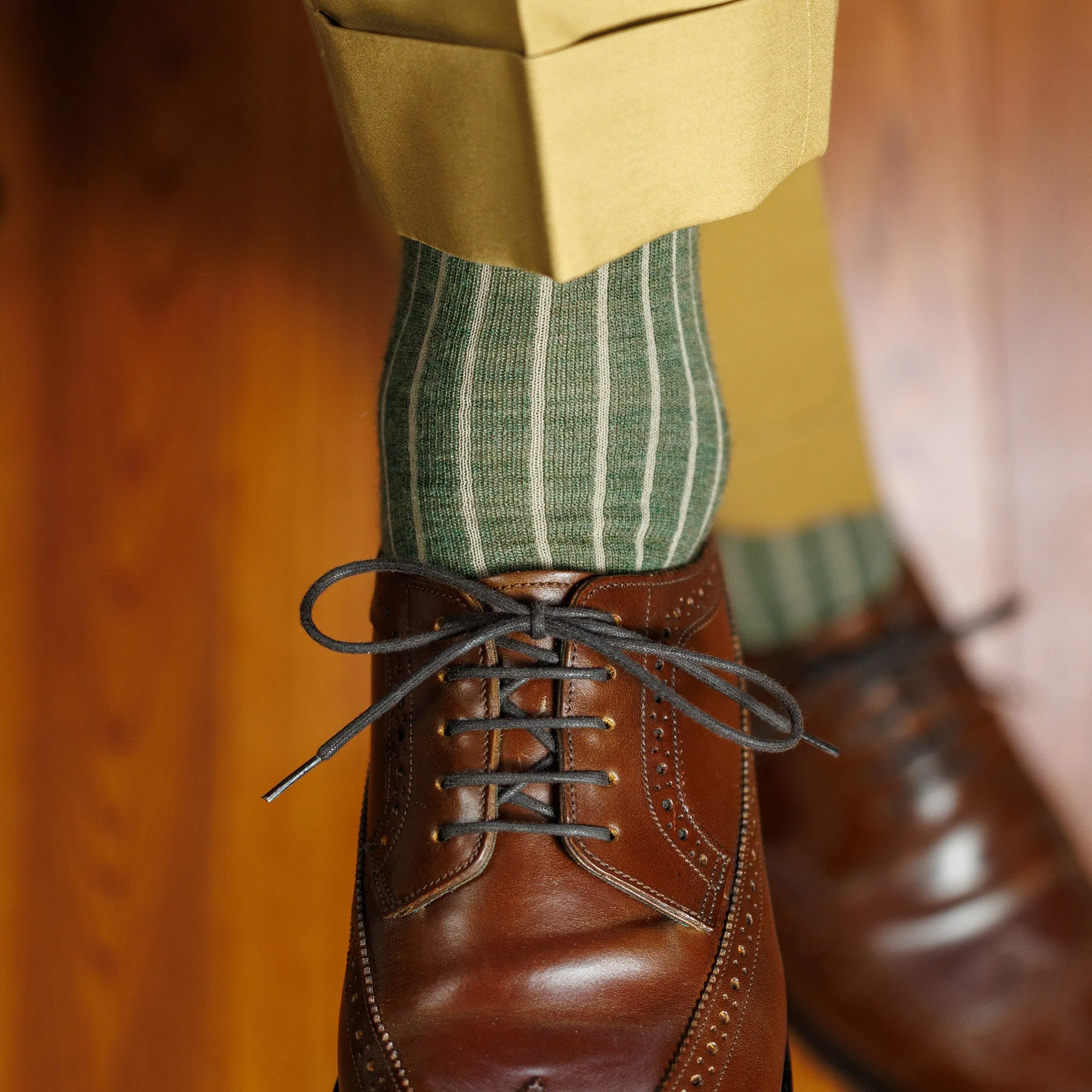 Olive and Tan Shadow Stripe Merino Wool Over the Calf Dress Socks sold by Boardroom Socks product image thumbnail 2