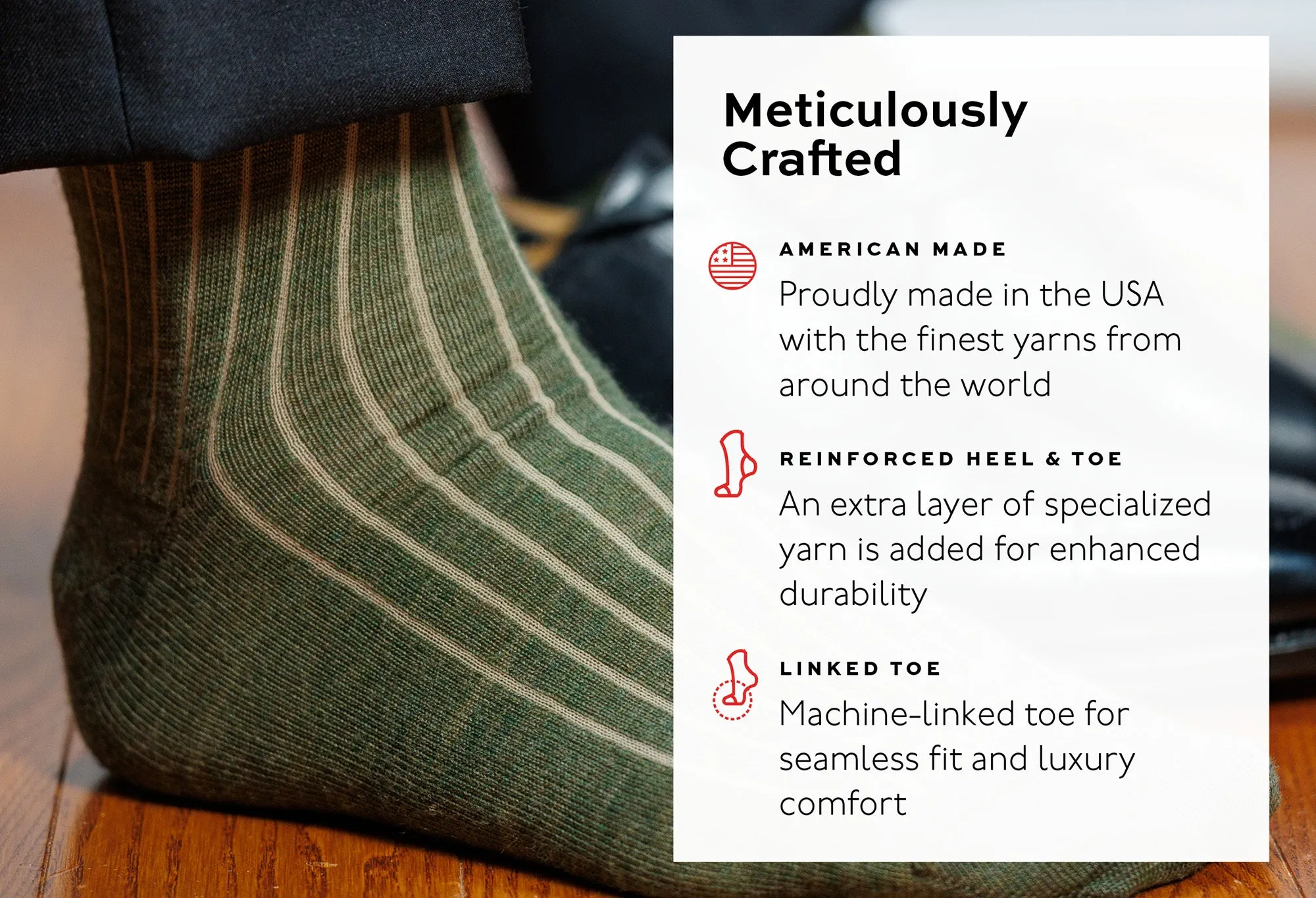 Olive and Tan Shadow Stripe Merino Wool Over the Calf Dress Socks sold by Boardroom Socks product image thumbnail 4